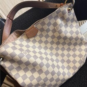 Authentic Louis Vuitton Brown and Cream Checkered Shoulder Bag